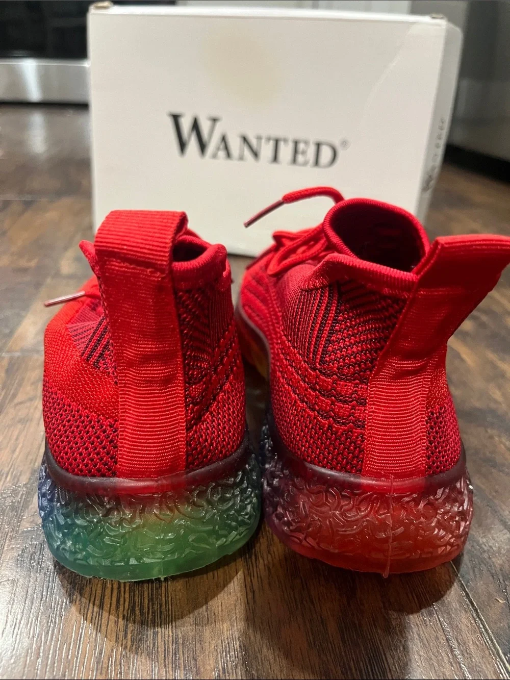 Wanted Red Sneakers with Rainbow Sole Womens Size 8 EUC